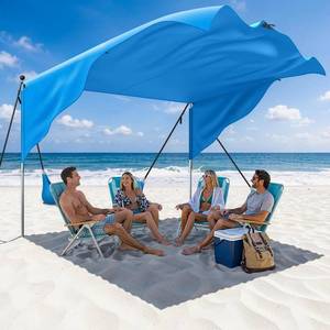 lot 3098 image: $140 MoKo Beach Shade Canopy, 100 Sq.Ft. Wind-Supported Sunshade Sail for 4-6 People, Lightweight Easy Setup Beach Tent with UPF 50 Sun Protection for Family Travel Coastal Trips, Blue