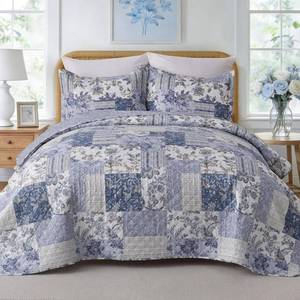 lot 3111 image: GOONE XL King Quilt Set, Blue White Floral, Reversible, 106   96