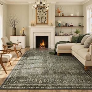 lot 3112 image: Lahome 5x7 Boho Bedroom Area Rug,Soft Vintage Washable Rugs for Living Room,Non Shedding Disdressed Floor Carpets for Home Decor Dining Room,Dark Blue