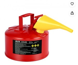 lot 3116 image: VEVOR Safety Gas Can, 2.5 Gallon Type I Red Safety Can for Gasoline with Stainless Steel Flame Arrester, Self- Closing Lid, and PE Funnel, Carbon Steel Flammable Storage Container with Ergonomic Handle