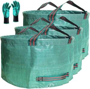 lot 3122 image: Professional 3-Pack 63 Gallon Lawn Garden Bags Large (D31,H19 inch) Yard Waste Bags WGardening Gloves,Standable,Reusable Leaf Bag,Lawn Debris Bin,Garden Trash Container,Plant Trimmings Bag 4 Handles