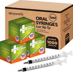 lot 3125 image: $109 1000 PCS - 1ml Oral Syringe - Luer Slip Tip, No Needle, Sterile Individually Blister Packed - Medicine Administration for Infants, Toddlers and Small Pets- Bulk Case - 10 boxes of 100 PCS (1,000 pcs)