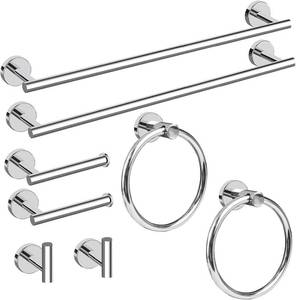 lot 3130 image: Cilee 8 Piece Polished Chrome Bathroom Hardware Set, 24inch Towel Bar Set