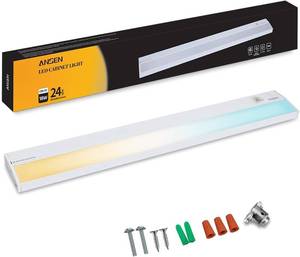 lot 3140 image: Ansen Hardwired Under Cabinet Lighting, 24in 18W LED Light for KitchenCloset, 1237lm, CRI92, R990, 5 Color Temperature, Dimmable, 2700K-5000K(Warm White, Cool White, Daylight)