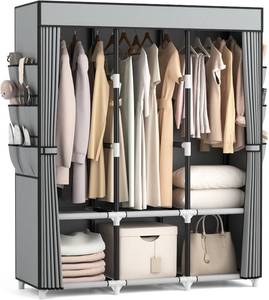 lot 3142 image: VTRIN Portable Closet Wardrobe for Hanging Clothes Closet with Cover, 3 Hanging rods, 6 Storage Shelves and Side Pocket, Diameter 19mm Metal Pipe, Sturdy Free Standing Closet for Bedroom