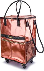 lot 3149 image: PASMAN Reusable Foldable Rolling Grocery Bag on 5 Wheels,Large, Rose Gold