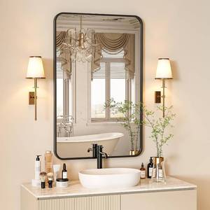 lot 3159 image: 18x28 Black Rectangle Bathroom Mirrors for Over Sink. Mounting hardware not included