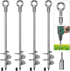 lot 5254 image: Insaga 24 Fully Welded Ground Anchors Screw in, 3 Wider Spiral Earth Anchor for Swing Set, 4pcs Mobile Home Anchors, Wind Resistant Trampoline Wind Anchors, Ground Anchors for Sheds