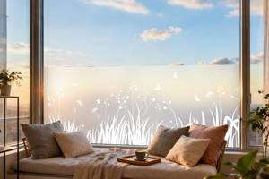 lot 5261 image: DKTIE Window Privacy Film Flowers Pure White Pattern Stained Glass Window Film Decorative Frosted Glass Window Film Sun Blocking Heat Control Static Cling (A276, 17.5 x 78.7)