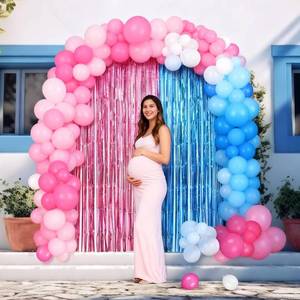 lot 7034 image: Leitee Gender Reveal Party Decorations Red Blue Gender Reveal Backdrop 136 Balloon Arch Garland with 2 Foil Fringe Curtain 3.28 x 6.56 ft for Baby Shower Party Supplies