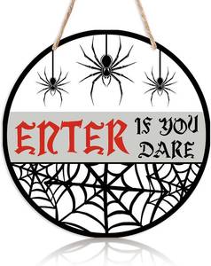 lot 7109 image: Halloween Door Sign, Enter If You Dare, Halloween Wood Hanging Sign, Hallowen Sign for Front Door, Halloween Decorations, Halloween Door Decorations -HLWWS03