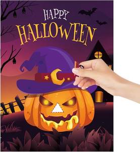 lot 7115 image: Pin The Nose on The Pumpkin - Halloween Party Games for 48 Players with Blindfolds & Stickers, Pumpkin Themed Party Supplies School Classroom Home Office Birthday Babyshower Wedding Adults Activities