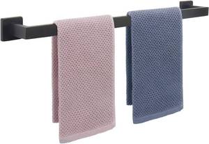 lot 7146 image: NearMoon Towel Bar, Bath Accessories Premium Thicken Stainless Steel Square Shower Towel Rack for Bathroom, Towel Holder Wall Mounted(1 Pack, Matte Black, 24 Inch)