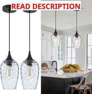 lot 7166 image: Glass Pendant Lights Kitchen Island 2 Pack, Black Pendant Light Fixtures with Hand-Blown Clear Glass Modem Farmhouse Hanging Light for Kitchen Sink Dining Room Bedroom Color is Gold