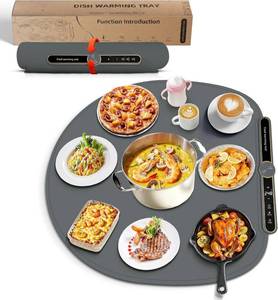 lot 8005 image: Round Food Warming Mat XXL 27.5x27.5 (Gray) - Electric Food Warming Tray with 9 Temp Levels - Silicone Food Warmers for Parties Buffet with Timer, Child Lock & Fast Heating