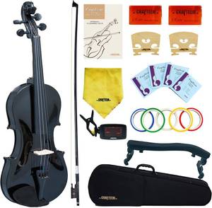 lot 8020 image: 12 Fiddle Black Colored Premium Violin Outfit for Beginners Adults Kids With 5 Color Fingering Tape- Handcrafted Student Beginner Violin.(Black, 12)