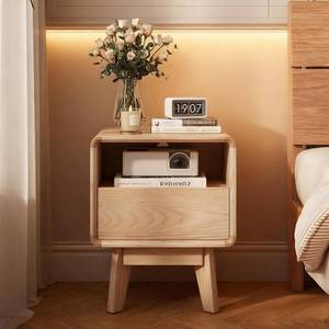 lot 8024 image: $140 100% Solid Wood Nightstand, Nearly Fully-Assembled, Natural