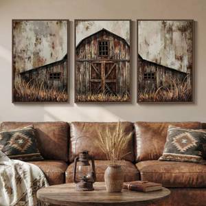 lot 8033 image: Framed Vintage Farmhouse Wall Art for Living Room, Set of 3 20x30 In