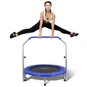 lot 8061 image: $170 SereneLife 40 Inch Portable Highly Elastic Fitness Jumping Sports Mini Trampoline with Adjustable Handrail, Padded Cushion, and Travel Bag, Adult Size
