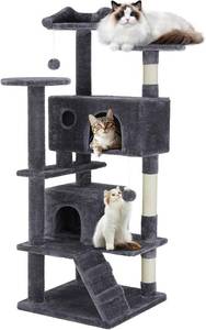lot 8067 image: Cat Tree, 54 Inch Cat Tree Tower, Multi-Level Cat Tower with Scratching Post for Indoor Cats, Plush Cat Condo, Cat Play House with Climbing Ladder, Black Grey
