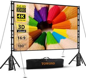 lot 8071 image: $180 TOWOND Projector Screen and Stand, 180 inch Outdoor Projector Screen 15 FT Large Projection Screen, Portable 169 4K HD Rear Front Movie Screen with Carry Bag Wrinkle-Free Design for Backyard Theater