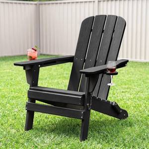lot 8072 image: Folding Adirondack Chair with Cup & Wine Holder, HDPE Plastic Patio Chairs
