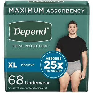 lot 8074 image: Depend Fresh Protection Adult Incontinence Underwear for Men, Maximum, XL, Grey, 68Ct