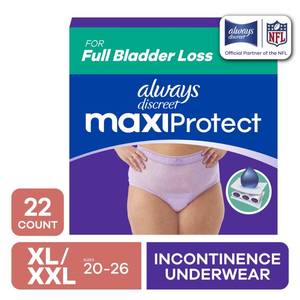 lot 8077 image: Always Discreet Adult Diapers for Women, MaxiProtect, Incontinence Underwear, Maximum Plus Absorbency, Size XLXXL, 56 Count