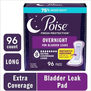 lot 8078 image: Poise Overnight Incontinence & Postpartum Pads for Bladder Leaks, 8 Drop Extra Coverage, 96 Count (4 Packs of 24), Packaging May Vary