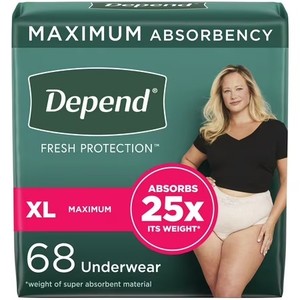 lot 8080 image: Depend Fresh Protection Adult Incontinence Underwear for Women, Maximum, XL, Blush, 68Ct