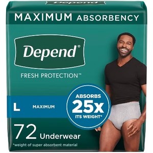 lot 8084 image: Depend Fresh Protection Adult Incontinence Disposable Underwear for Men - Maximum Absorbency - L - Gray - 72ct