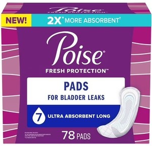 lot 8085 image: Poise Incontinence Pads for Women, 7 Drop, Ultra Absorbency, Long, 78Ct