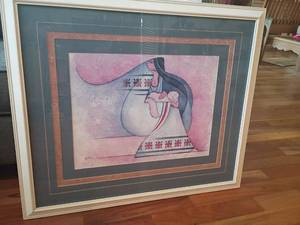 lot 910 image: Framed Wall Decor.  Signed.  29 x 34
