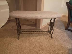 lot 931 image: Vintage Curved Iron Bench.  19 x 38 x 12.  Located in basement