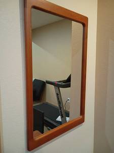 lot 941 image: Teak Wood Framed Mirror.   27 x 43    Located in basement