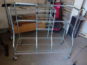 lot 958 image: Metal Safe Rack Golf Equipment Organizer on Wheels    40 x 43 x 19