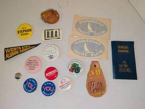 lot 1115 image: Vintage Pin lot Including Wichita State Alumni and Travelers Handbook