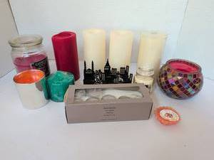 lot 1132 image: Candle Lot Pillar Tea Light Flameless LED Mosaic Decorative Mixed