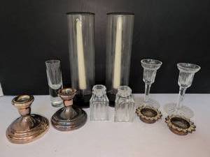 lot 1134 image: Lot of candleholders, glass, crystals,  silver plated and more