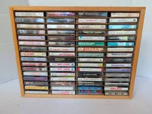 lot 1148 image: Large Lot of Cassettes in Wood Storage Cabinet