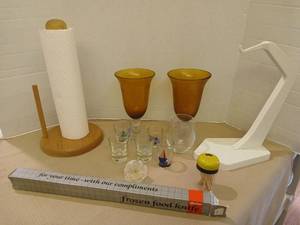 lot 1201 image: Quikut Frozen Food Knife Made in USA with shot glasses and more