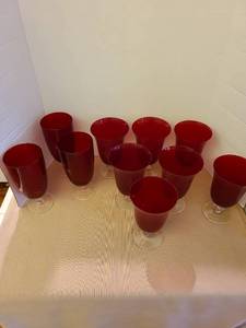 lot 1230 image: Set of  Red Glass Pedestal Drinking Glasses