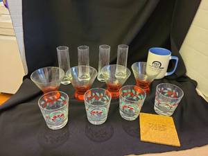 lot 1234 image: Glassware Lot  Floral Printed Rocks Glasses  Highball Glasses