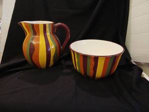lot 1236 image: Summer Living Striped Pitcher and Bowl Set 2-Piece Microwave Safe