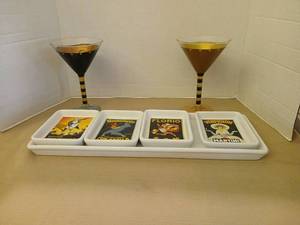 lot 1237 image: Vintage Liqueur Aperitif Coaster Set with Martini Glasses,
