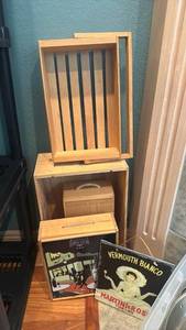 lot 1273 image: Wooden wine crates and and wall decor
