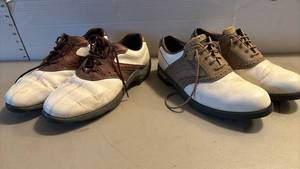 lot 1313 image: Golf Shoes 2 Pair Lot Saddle Oxford Style Lace-Upes size 9 and 9.5