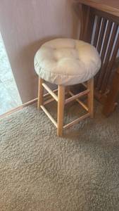 lot 1338 image: Wooden stool with fabric top 19x14