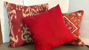 lot 1400 image: 3 Red Decorative Pillows Assorted Patterns