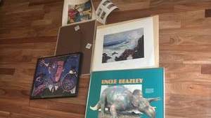 lot 1441 image: Art Print Portfolio Lot National Museum of Natural History Smithsonian Uncle Beazley Triceratops and more largest frame is 26X22